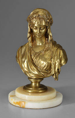 Cast brass bust, female figure in