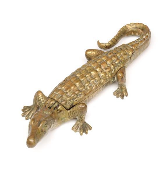 CAST BRASS CROCODILE MATCH SAFE AND
