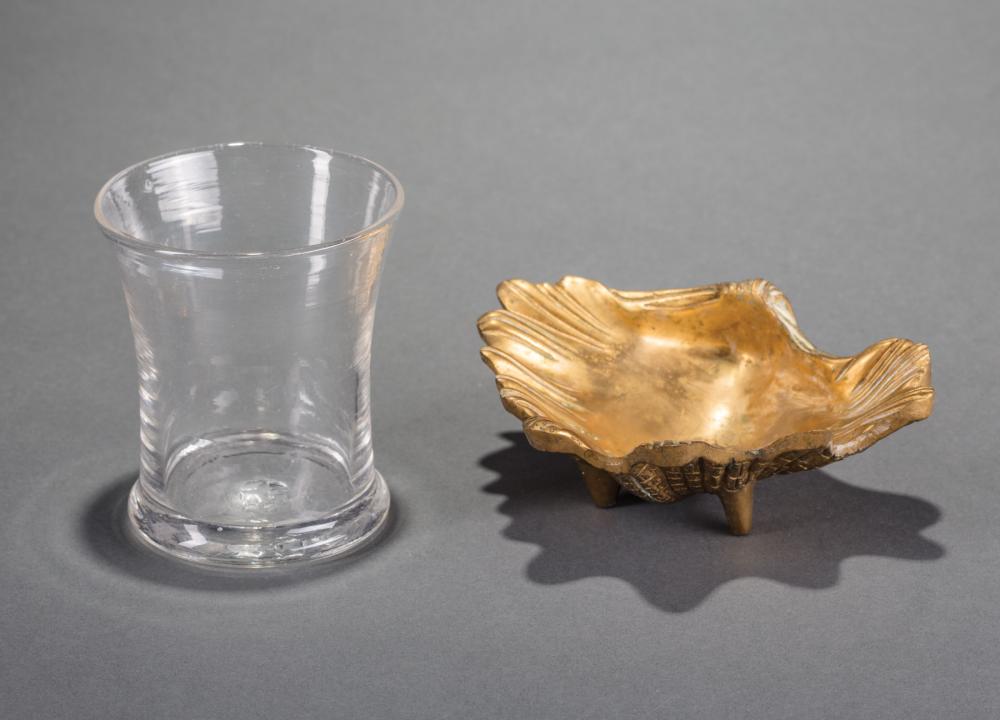 CAST BRASS DISH AND BLOWN FLINT