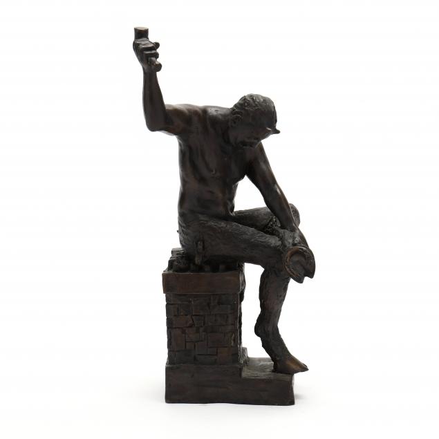 CAST BRONZE OF A SATYR, SIGNED