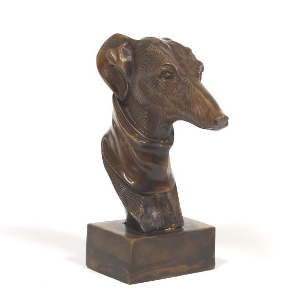 CAST BRONZE WHIPPET HEAD SCULPTURE