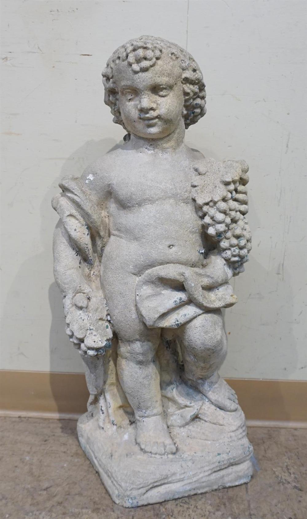 CAST CEMENT FIGURE OF CHERUB, H: 29