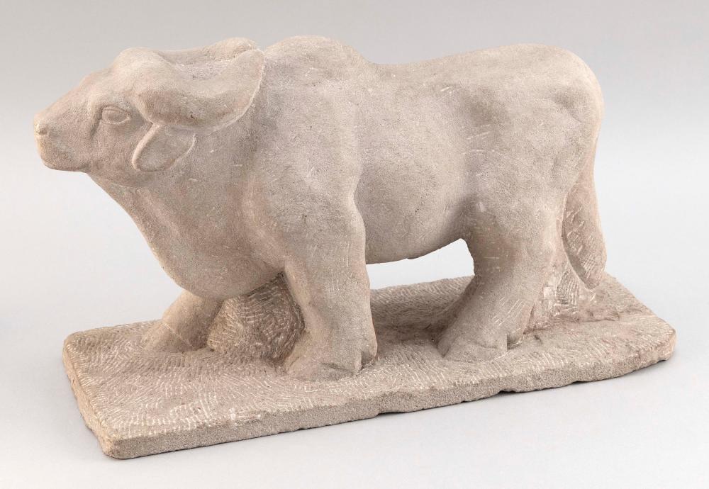 CAST CONCRETE FIGURE OF A BULL 20TH