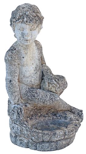 CAST CONCRETE PUTTO ON A BASIN