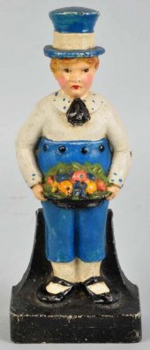 Cast Iron Boy Holding Fruit Ba