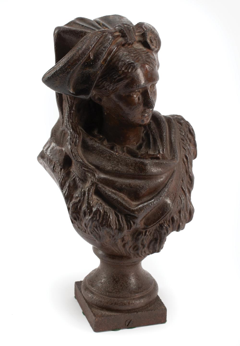 CAST IRON BUST OF A YOUNG