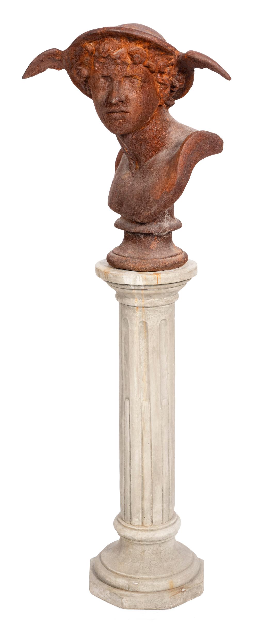 CAST IRON BUST OF HERMES WEARING