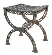 CAST IRON CURULE BENCH, CA. 19