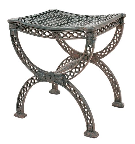 CAST IRON CURULE BENCH, CA.