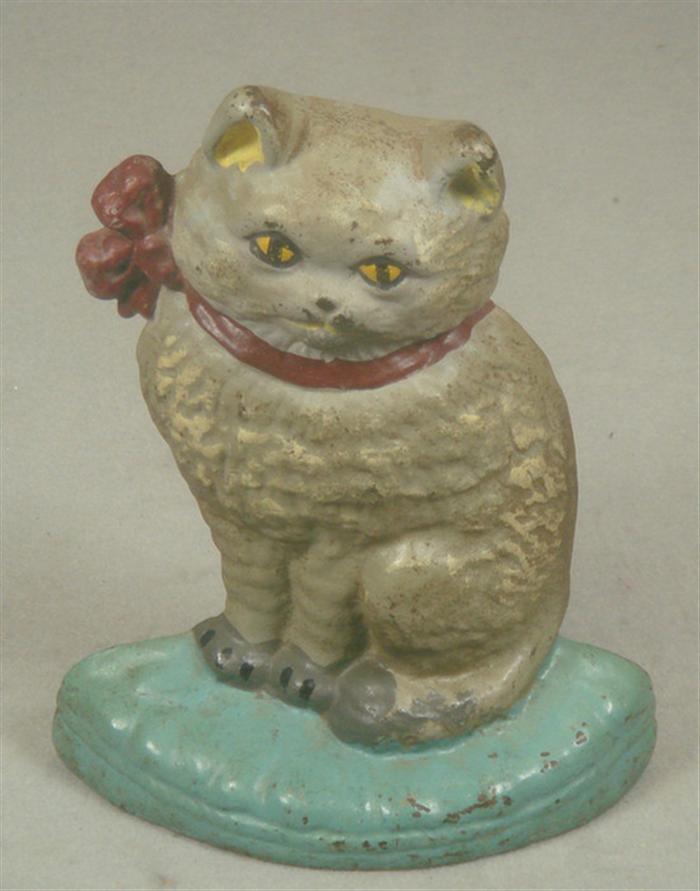 Cast iron doorstop, grey cat with