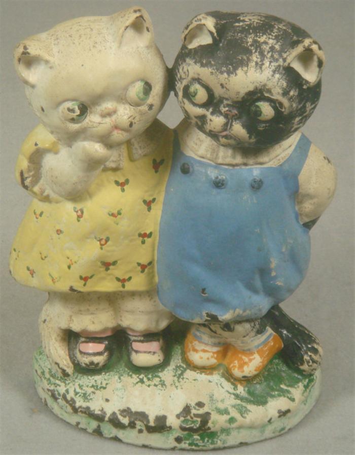 Cast iron doorstop, two kittens