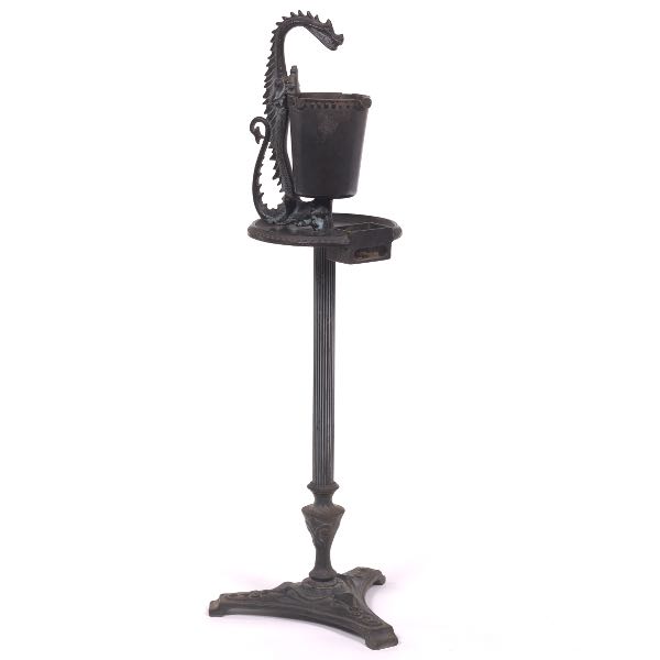 CAST IRON DRAGON ASHTRAY ON STAND
