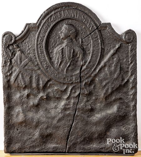 CAST IRON FIREBACK, 18TH C., WITH