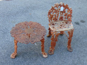 CAST IRON GARDEN CHAIR & SIDE