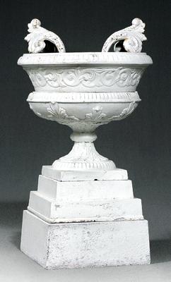 Cast iron garden urn, applied
