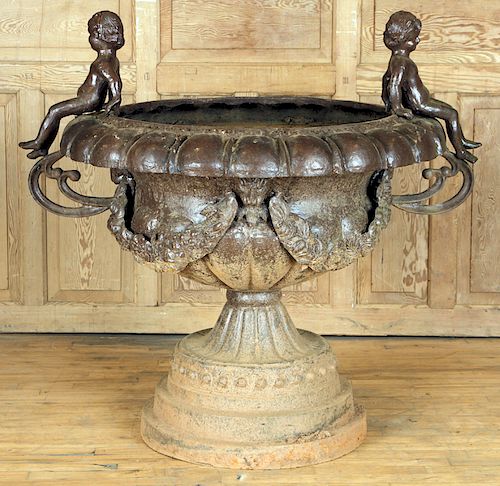 CAST IRON GARDEN URN WITH