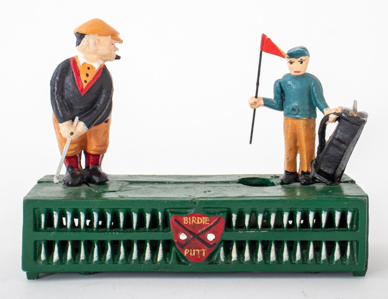 CAST IRON GOLF SCENE MONEY BOX OR