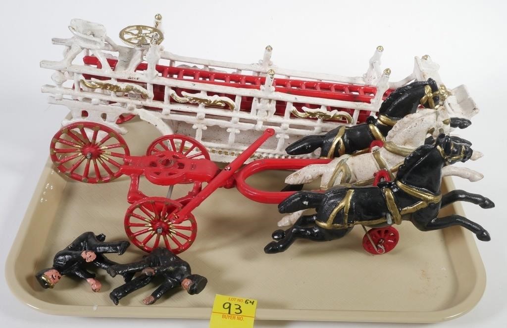 CAST IRON HORSE DRAWN FIRE WAGON