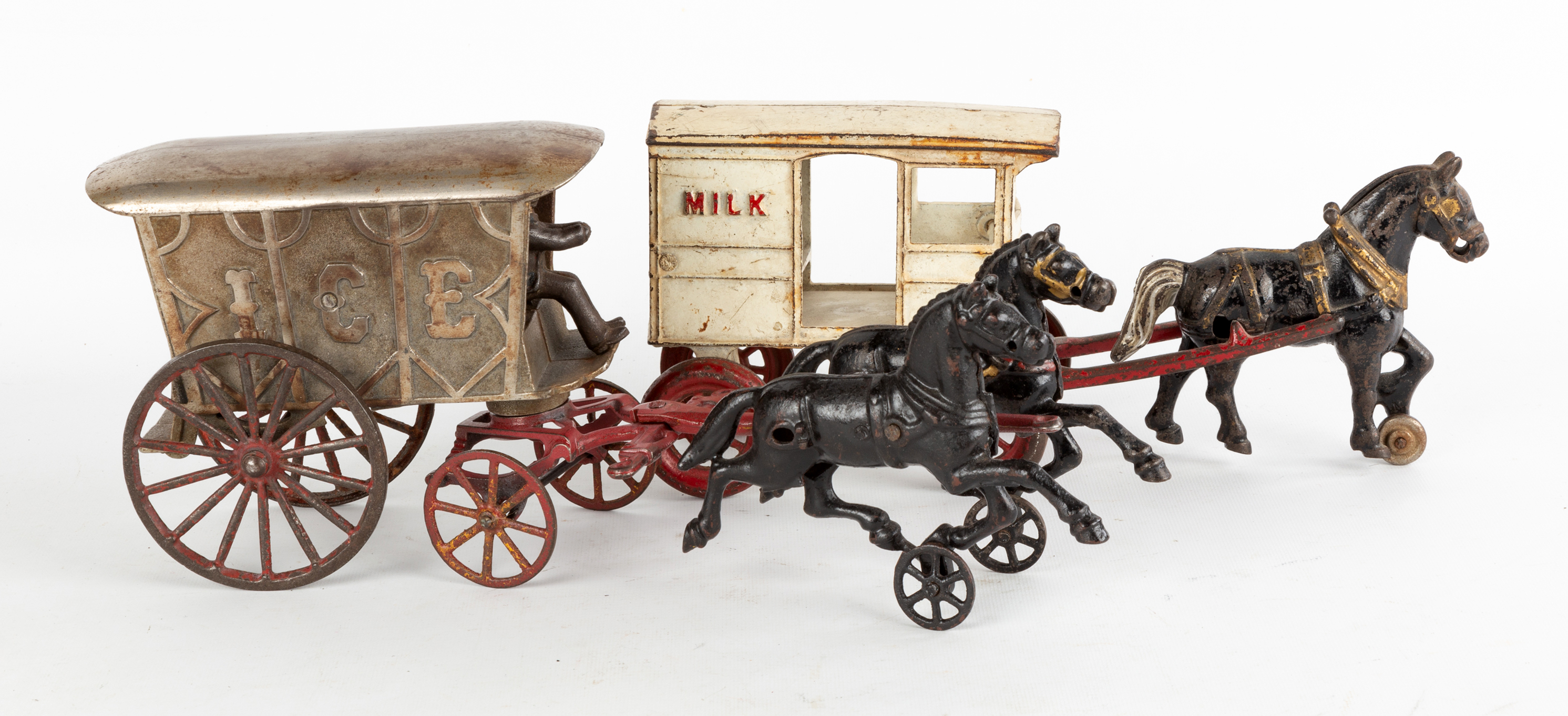 CAST IRON HORSE DRAWN TOY & CAST