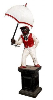 CAST IRON LAWN JOCKEY WITH UMB