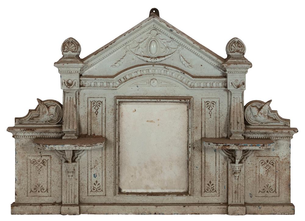 CAST IRON MIRROR-BACK OVERMANTEL