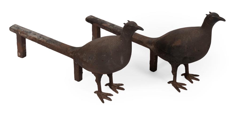 CAST IRON PHEASANT ANDIRONS FIRST