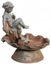 CAST IRON PUTTO & BIRD LOW BIR