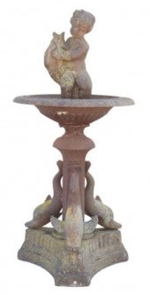 CAST IRON PUTTO & DOLPHIN GARD