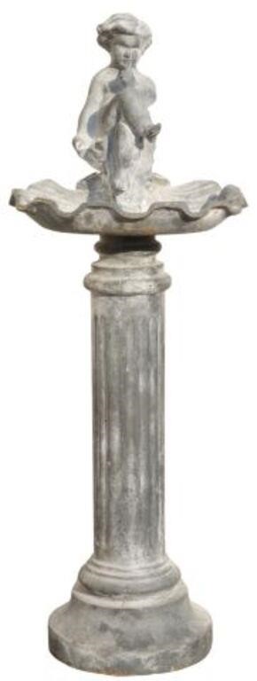 CAST IRON PUTTO & SHELL-FORM BIRD