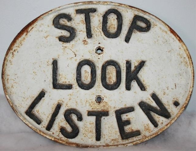 CAST IRON RAILROAD SIGN, “STOP,