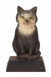 CAST IRON SEATED CAT DOORSTOP