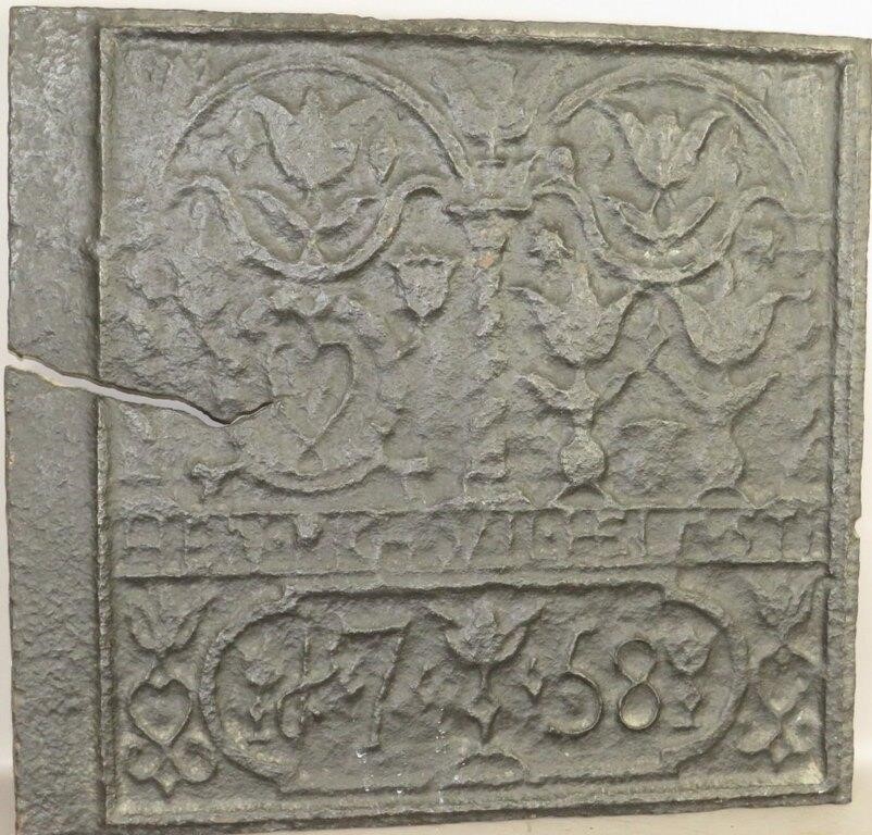 CAST IRON STOVE PLATEca. 1758; side