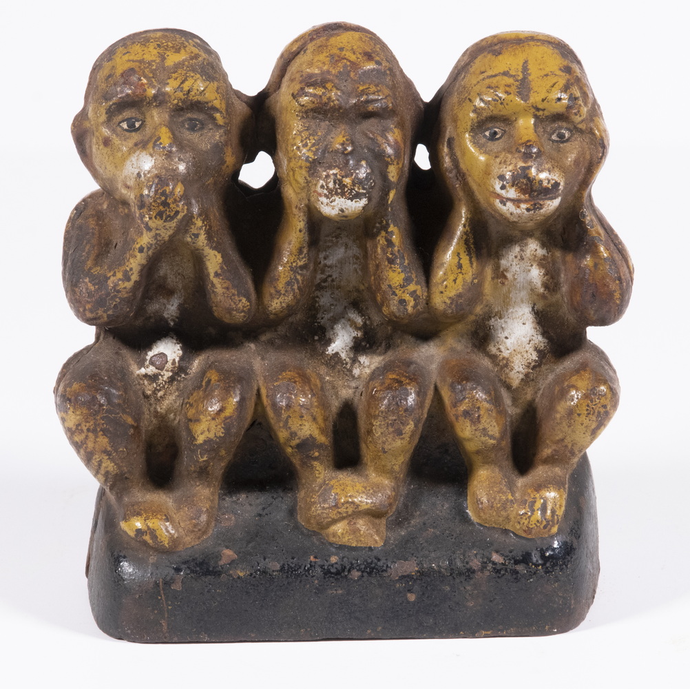 CAST IRON THREE MONKEYS STILL