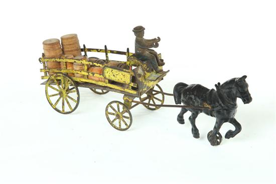 CAST IRON TOY BARREL WAGON. 