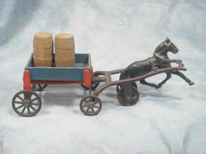 Cast iron toy, horse drawn blue