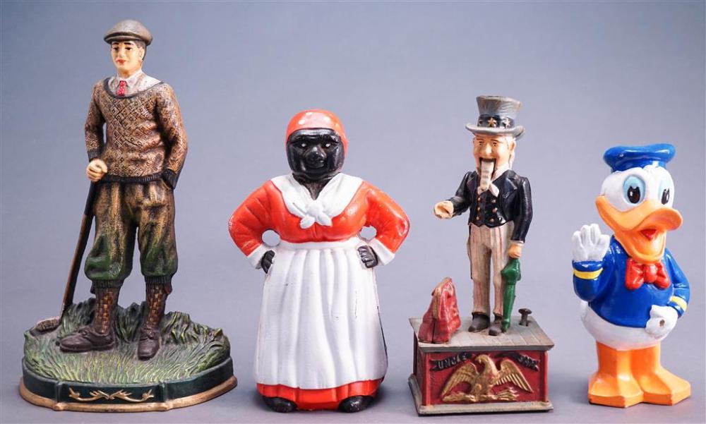 CAST IRON UNCLE SAM BANK, GOLFER