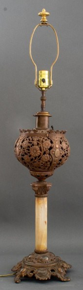 CAST METAL AND ALBASTER LAMP C