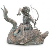 CAST METAL CHERUB & SWAN STATU