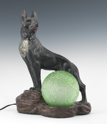Cast Plaster Dog Lamp Painted