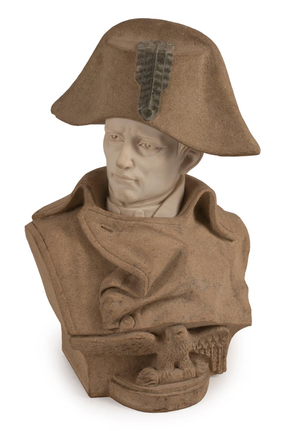 CAST STONE AND MARBLE BUST OF