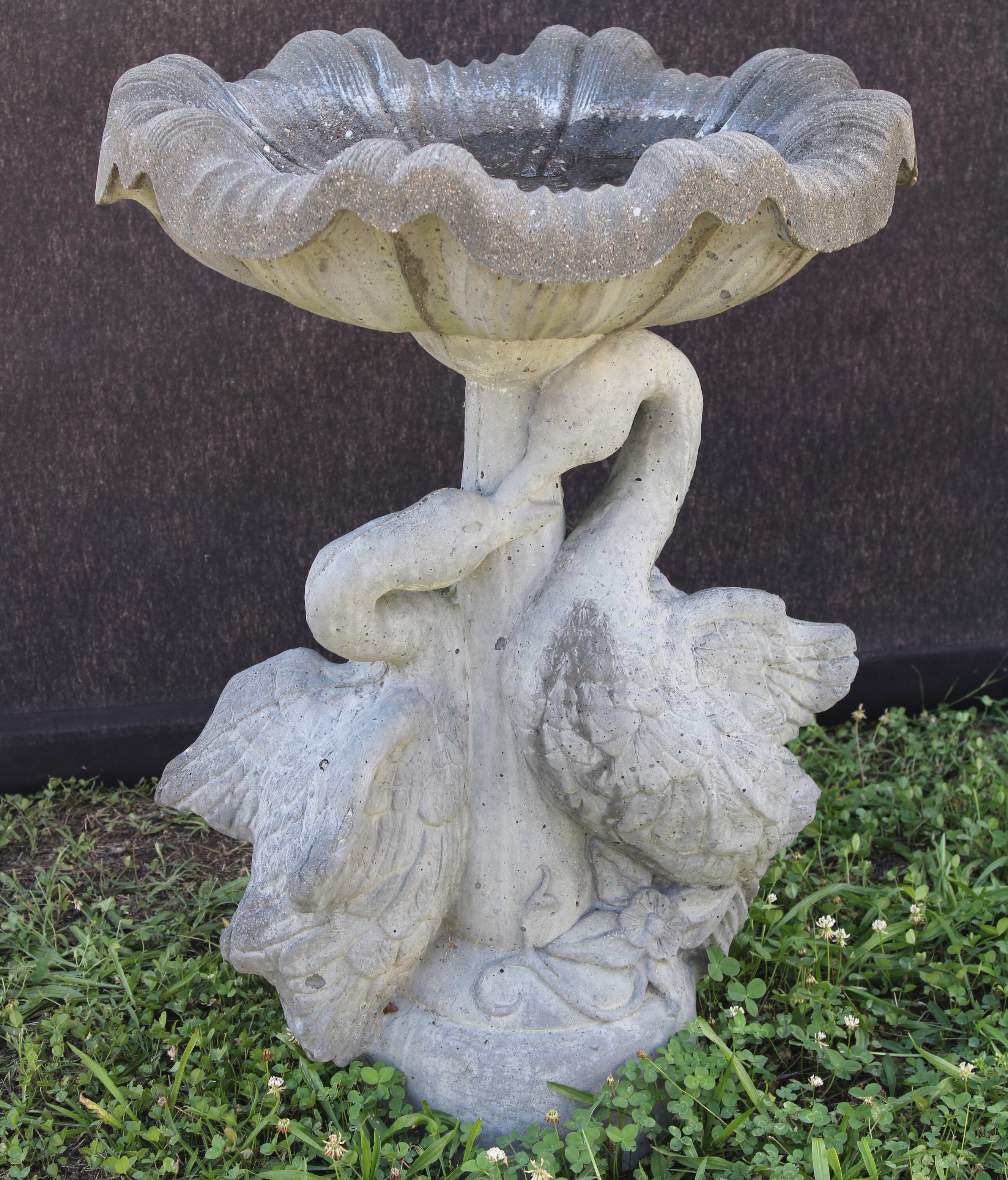 CAST STONE BIRD BATH WITH SWAN