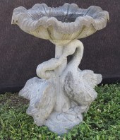 CAST STONE BIRD BATH WITH SWAN