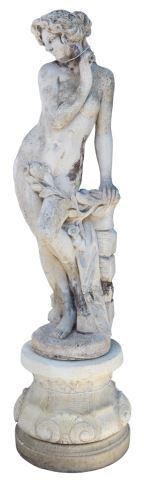 CAST STONE DRAPED MAIDEN ON SHELL