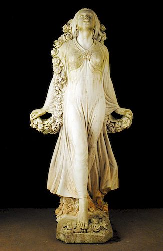 CAST STONE FEMALE FIGURE HOLDING