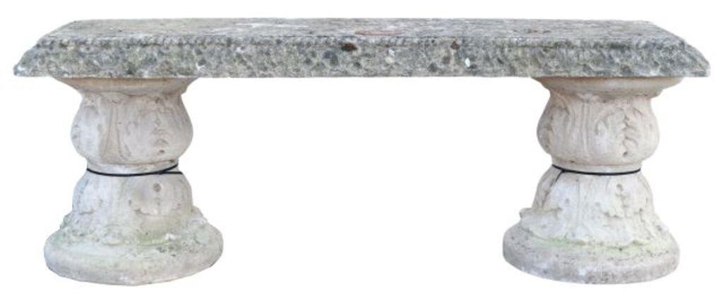 CAST STONE GARDEN BENCH ON ACANTHUS