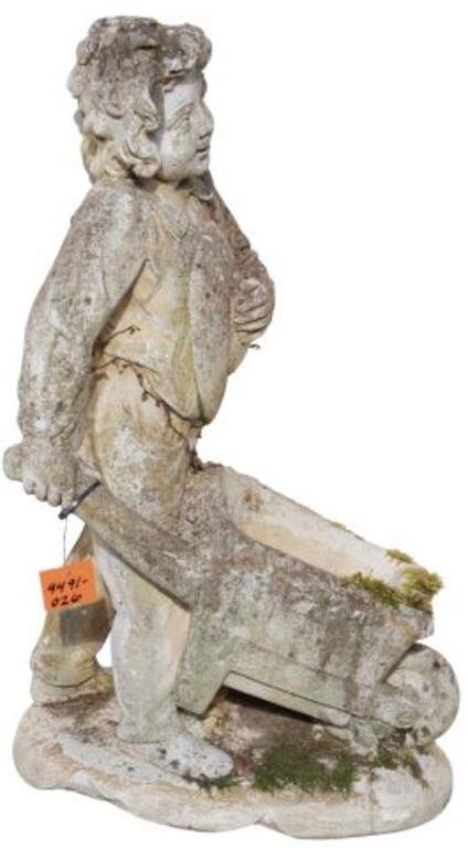 CAST STONE GARDEN SCULPTURE, BOY