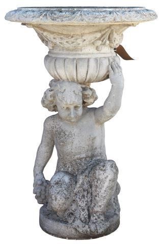 CAST STONE PLANTER, PUTTO HOLDING