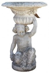 CAST STONE PLANTER, PUTTO HOLD