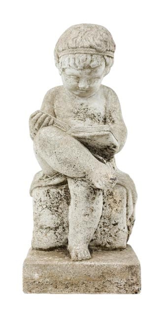 CAST STONE PUTTI READING BOOK