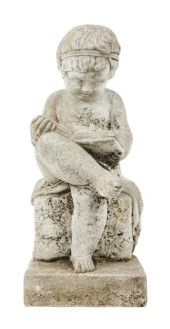 CAST STONE PUTTI READING BOOK